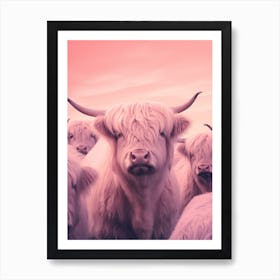 Herd Of Highland Cow Cattle Gradient 2 Art Print