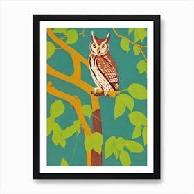 Eastern Screech Owl Midcentury Illustration Bird Art Print