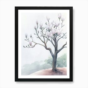 Magnolia Tree Atmospheric Watercolour Painting 3 Art Print