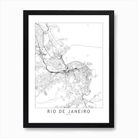 Rio De Janeiro White Map Art Print