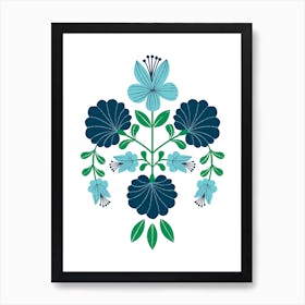 Floral Emblem Blues Art Print