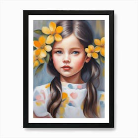 Little Girl With Yellow Flowers Art Print