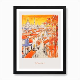 Istanbul Turkey 3 Orange Drawing Poster Art Print