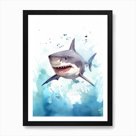 Cartoon Watercolour Tiger Shark Kids Nursery 1 Art Print