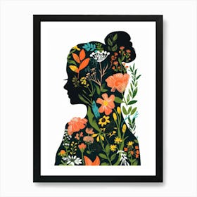 Silhouette Of A Woman With Flowers 8 Art Print