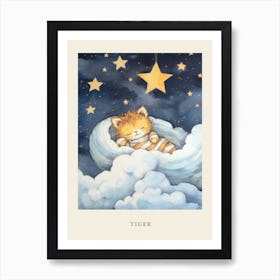 Baby Tiger Cub 1 Sleeping In The Clouds Nursery Poster Art Print