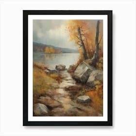 Forest Lake, Autumn Lake, Vintage Oil Painting, Farmhouse Wall Decorations, Antique Landscape, Vintage Landscape Oil Painting.1 2 Art Print