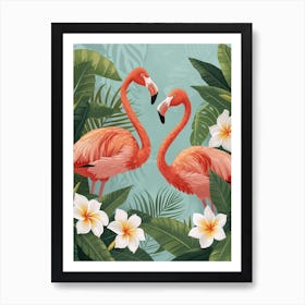 Lesser Flamingo And Plumeria Minimalist Illustration 3 Art Print