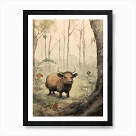 Storybook Animal Watercolour Buffalo 3 Art Print