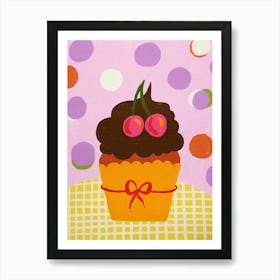 Cupcake With Cherries Art Print