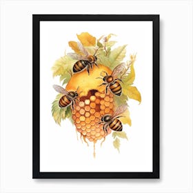 Western Honey Bee Beehive Watercolour Illustration 2 Art Print