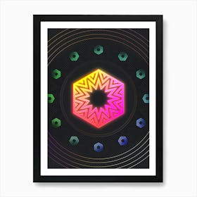 Neon Geometric Glyph in Pink and Yellow Circle Array on Black n.0391 Art Print