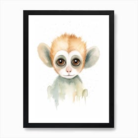 Watercolour Jungle Animal Baby Squirrel Monkey 3 Art Print