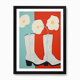 A Painting Of Cowboy Boots With Poppy Flowers, Pop Art Style 2 Art Print