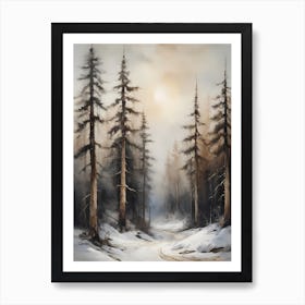 Winter Pine Forest Christmas Painting (12) Art Print