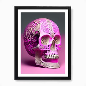 Skull With Intricate Henna Designs Pink Paul Klee Art Print