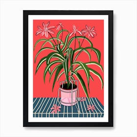 Pink And Red Plant Illustration Spider Plant 3 Art Print