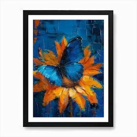 Blue Butterfly On Sunflower 3 Art Print