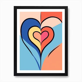 Heart Line Centred Blue & Orange Art Print