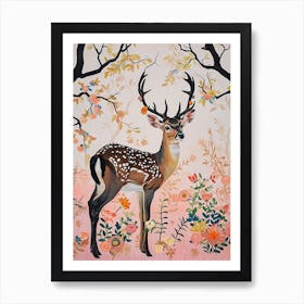 Floral Animal Painting Deer 3 Art Print