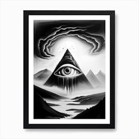 Surreal Landscape, Symbol, Third Eye Black & White 1 Art Print