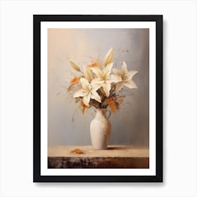 Lily, Autumn Fall Flowers Sitting In A White Vase, Farmhouse Style 4 Art Print