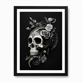 Skull With Floral Patterns 1 Yellow Stream Punk Art Print