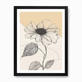 Line Art Sunflower Flowers Illustration Neutral 2 Art Print