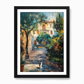 Painting Of A Cat In Tivoli Gardens, Italy In The Style Of Impressionism 01 Art Print