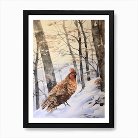 Winter Watercolour Grouse 3 Art Print