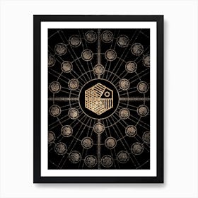 Geometric Glyph Radial Array in Glitter Gold on Black n.0376 Art Print