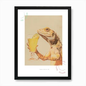 Iguana Drinking A Cocktail Realistic Illustration Poster Art Print