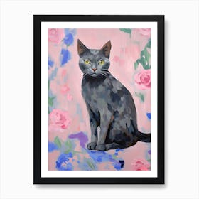 A Russian Blue Cat Painting, Impressionist Painting 2 Art Print