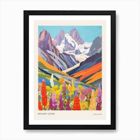 Mount Cook New Zealand 3 Colourful Mountain Illustration Poster Art Print