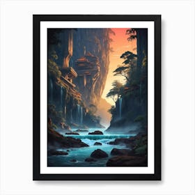 Waterfalls In The Mountains Art Print