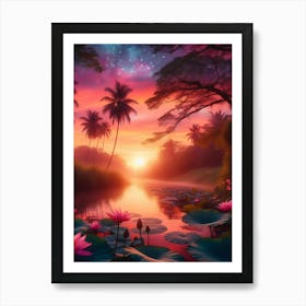 Beautiful Lotus Lake Landscape 2 Art Print