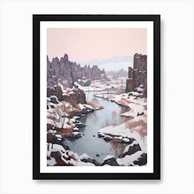 Dreamy Winter Painting Thingvellir National Park Iceland Art Print