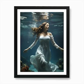 Underwater Woman In White Dress art print Art Print