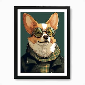 Corgi Dog Wearing Glasses Art Print