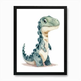 Cute Cartoon Icthyosaurus Dinosaur Watercolour 2 Art Print