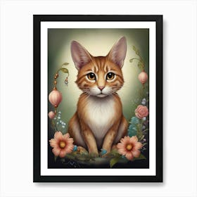 Cat In Flowers 1 Art Print