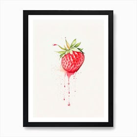 A Single Strawberry, Fruit, Minimalist Watercolour 2 Art Print