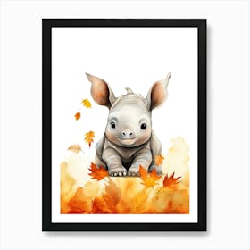 A Rhino Watercolour In Autumn Colours 3 Art Print