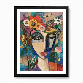 Woman With Flowers On Her Head Art Print