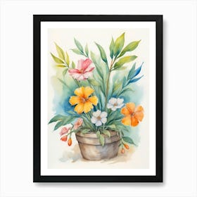 Watercolor Flowers In A Pot Art Print