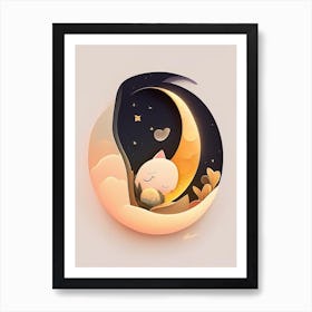 New Moon Kawaii Kids Space Art Print