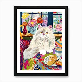 Tea Time With A Persian Cat 1 Art Print