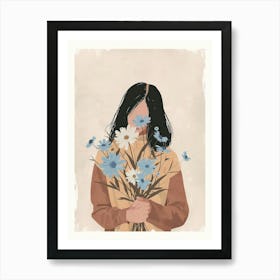 Spring Girl With Blue Flowers 6 Art Print