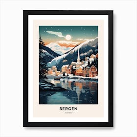 Winter Night  Travel Poster Bergen Norway 2 Art Print