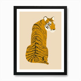 Sitting Tiger - Beige Art Print